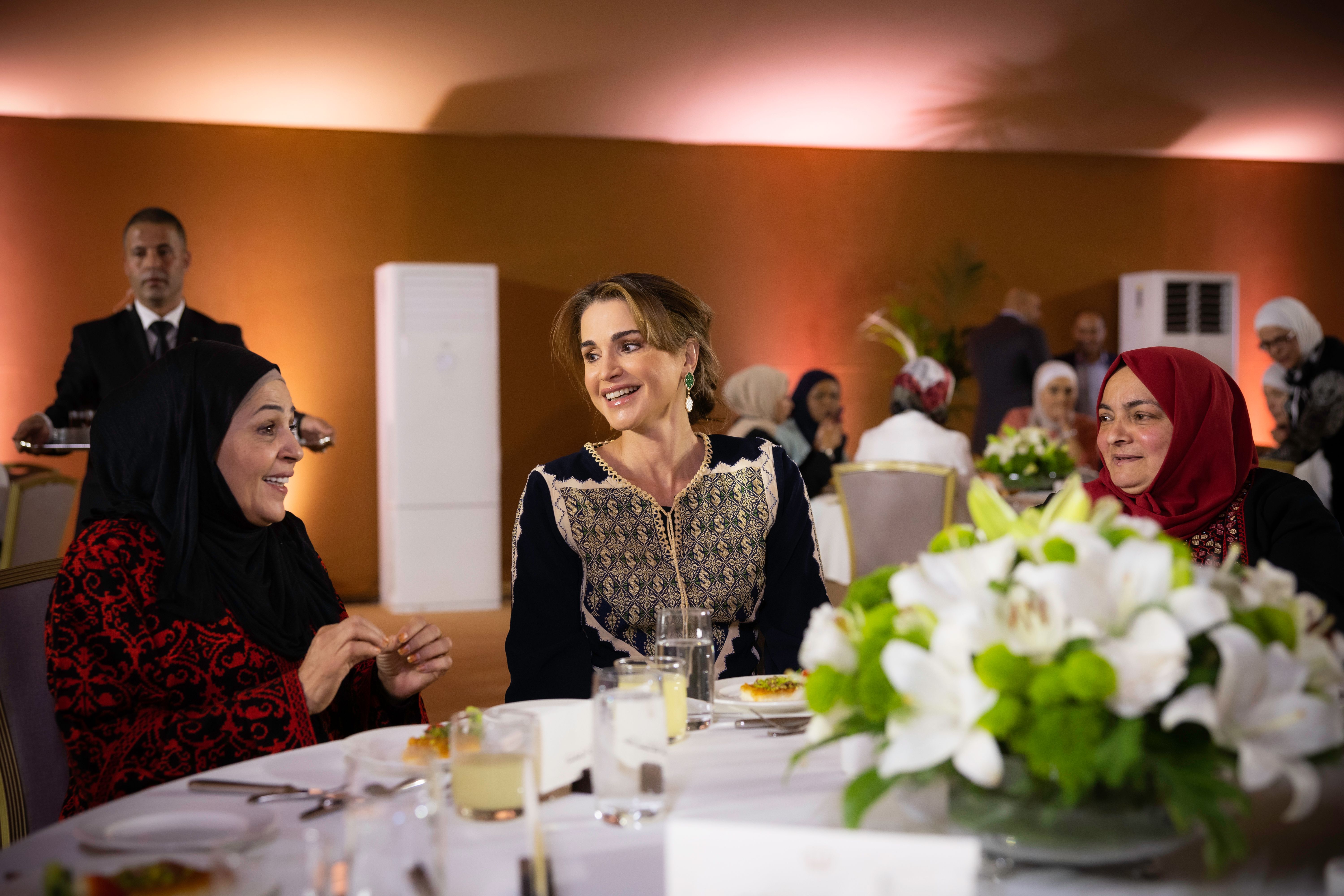Her Majesty Queen Rania Al Abdullah hosting a lunch for female representatives of various sectors in Al Zarqa Governorate on Sunday (Photo courtesy of Her Majesty’s office)